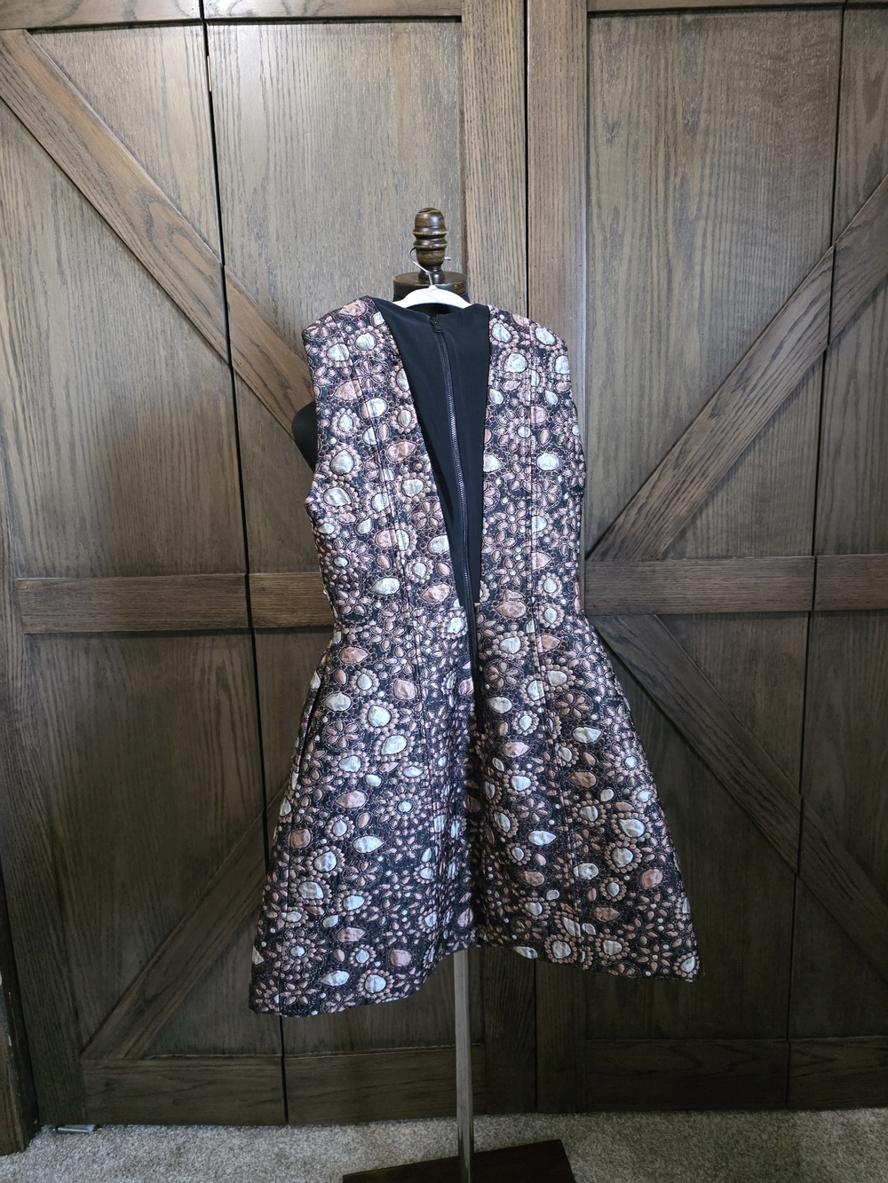 Alice + Olivia Black and Rose Gold Metallic Floral Jacquard Mini Dress - Picture 4 of 6